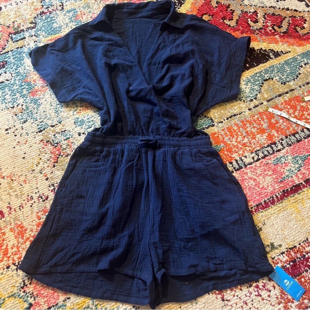 Cupshe Navy Blue Short Sleeve Romper
